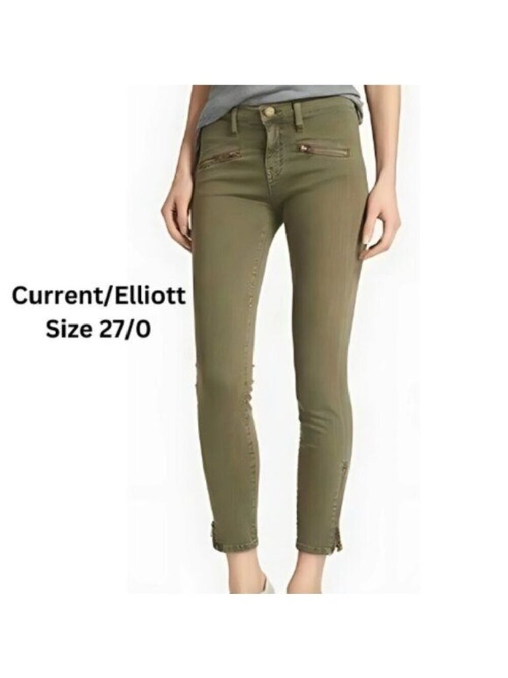 Current/Elliott Soho Zip Stiletto Army Green Skinny Denim Size 27- (0)
